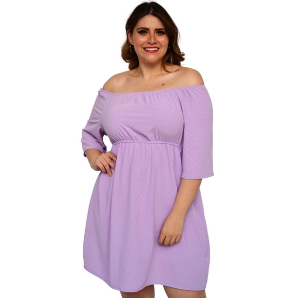 Vestido campesino Roman Fashion modelo 7362 lila Talla extra 38