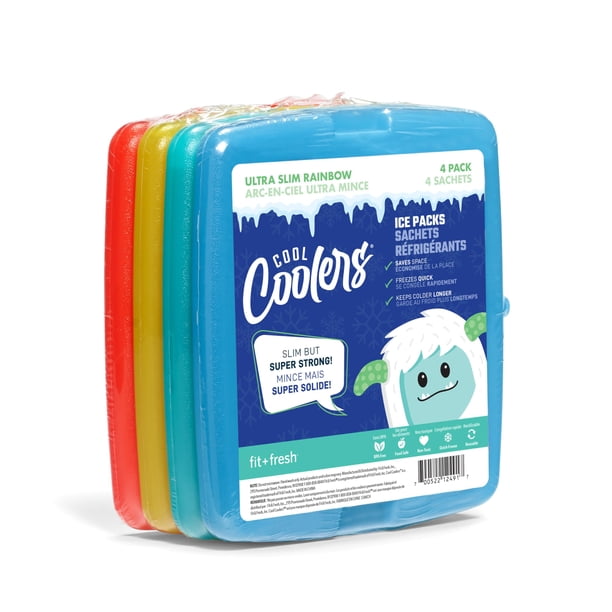 Ice Packs Fit & Fresh Cool Coolers Slim, paquete de 4 unidades, reutilizables