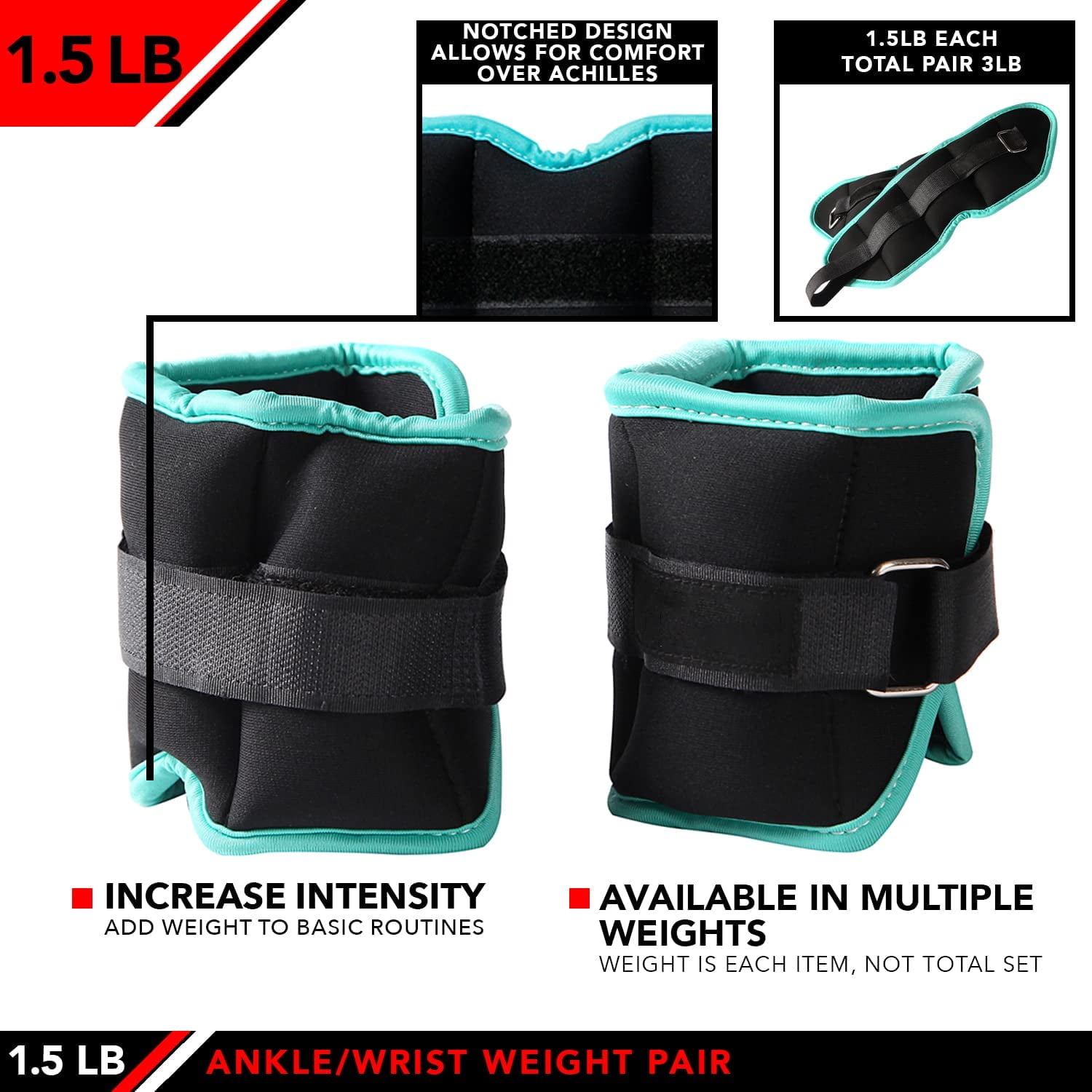 Adjustable Ankle Weights - Ankle Weight Pair 10 Weight and Bundle Options - 0.5 to 10 lbs Each, Set of 2, Adjustable Straps Comfortable, Breathable, Moisture Absorbent Weight Straps for Men and Women
