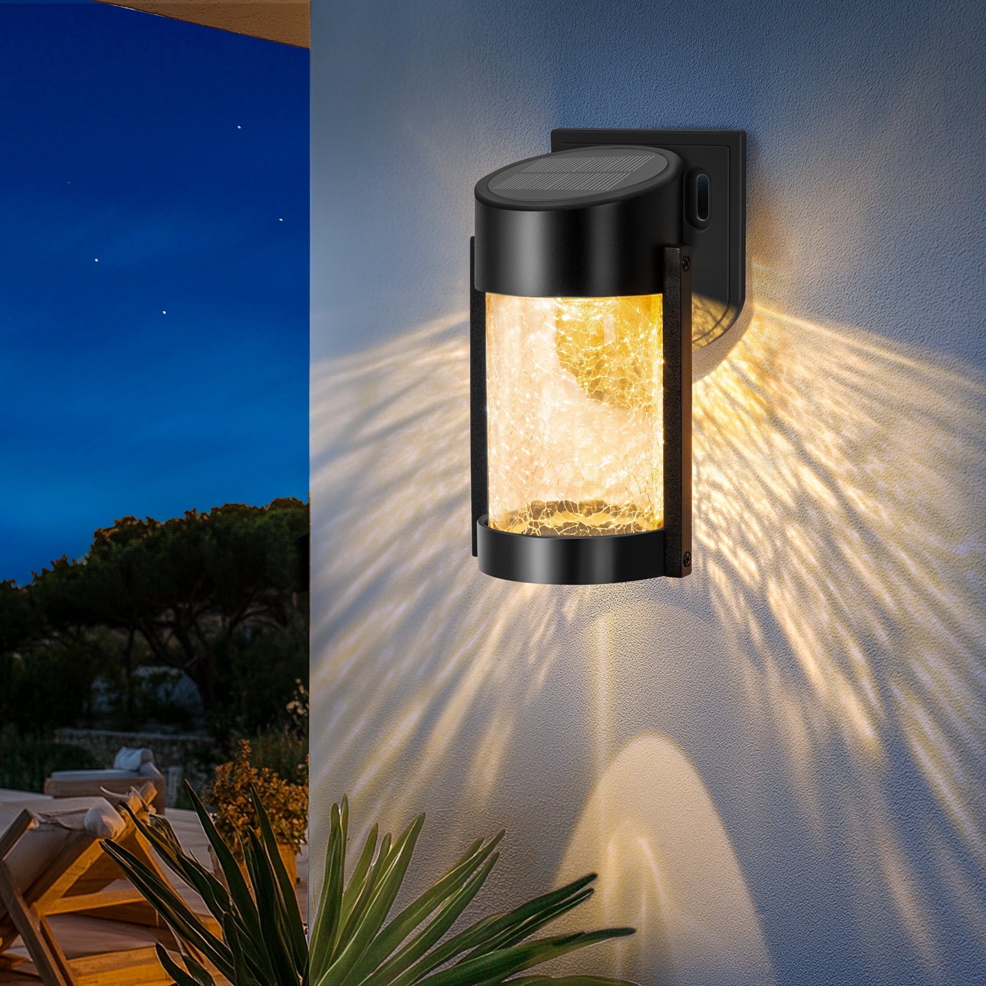 FKHouse Solar Outdoor Wall Lanterns, 2 Pack Outdoor Waterproof Lights Fixtures Wall Sconce with Glass for Patio, Garden