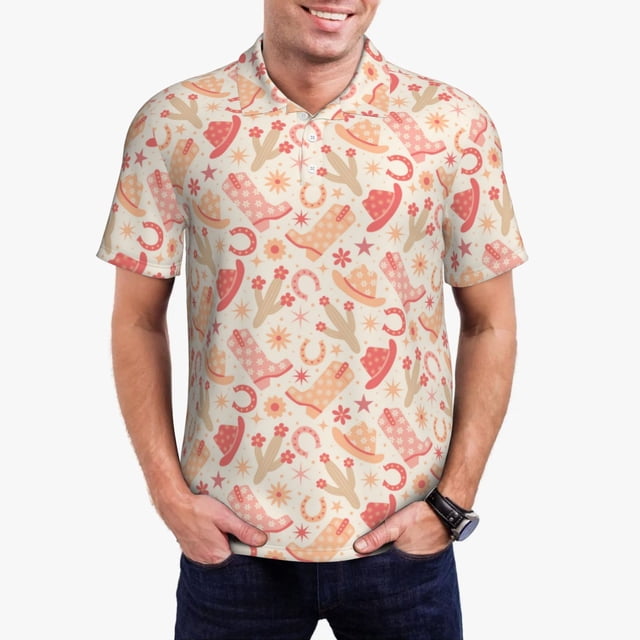 Balery Cowgirl Boots 4 Camisa Polo de Hombre con Estampado, de Manga Corta y Tejido Medio, Camisa Tipo Golf Polo-XX-Large