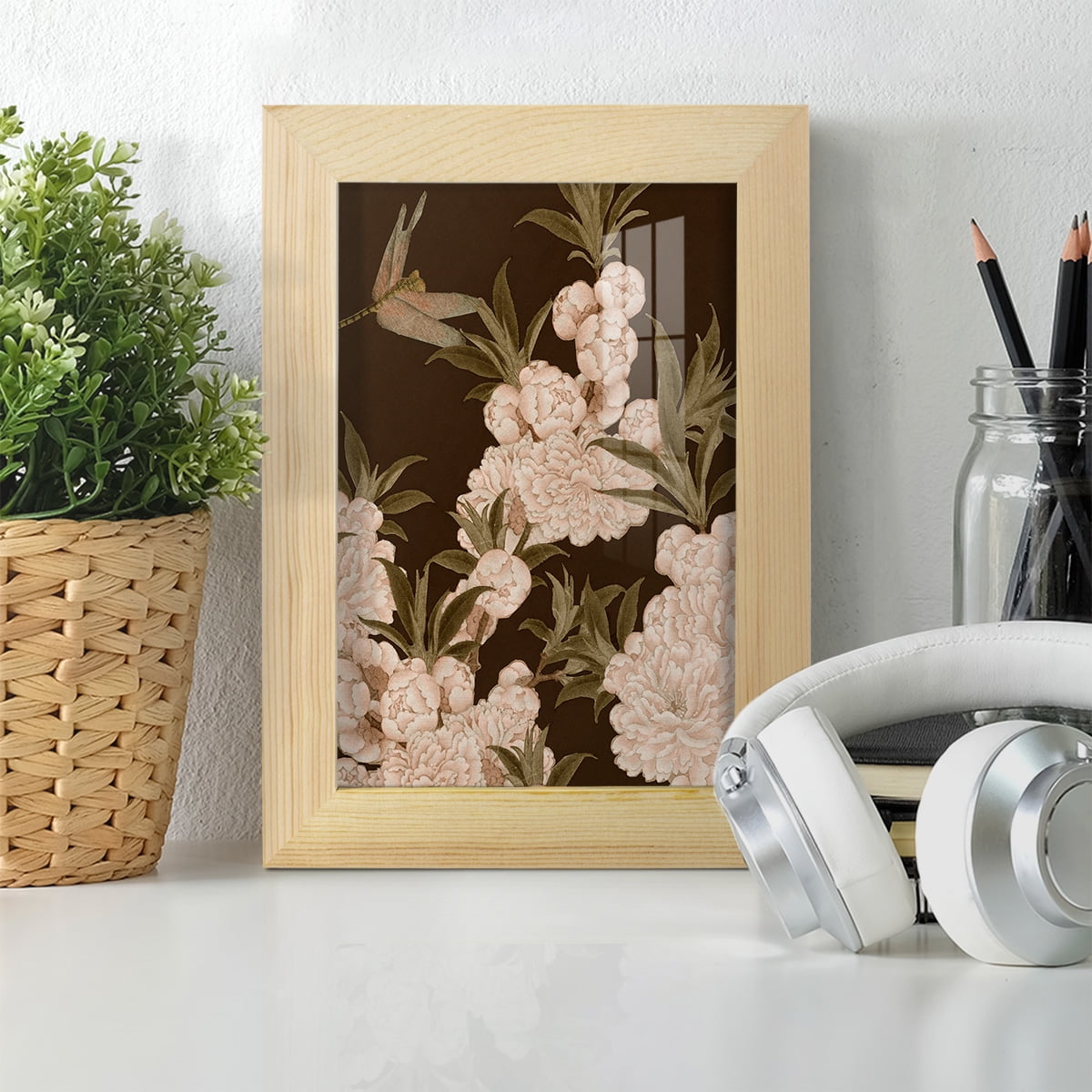 Asian Brocade III - Framed Print w/glass - Natural Wood
