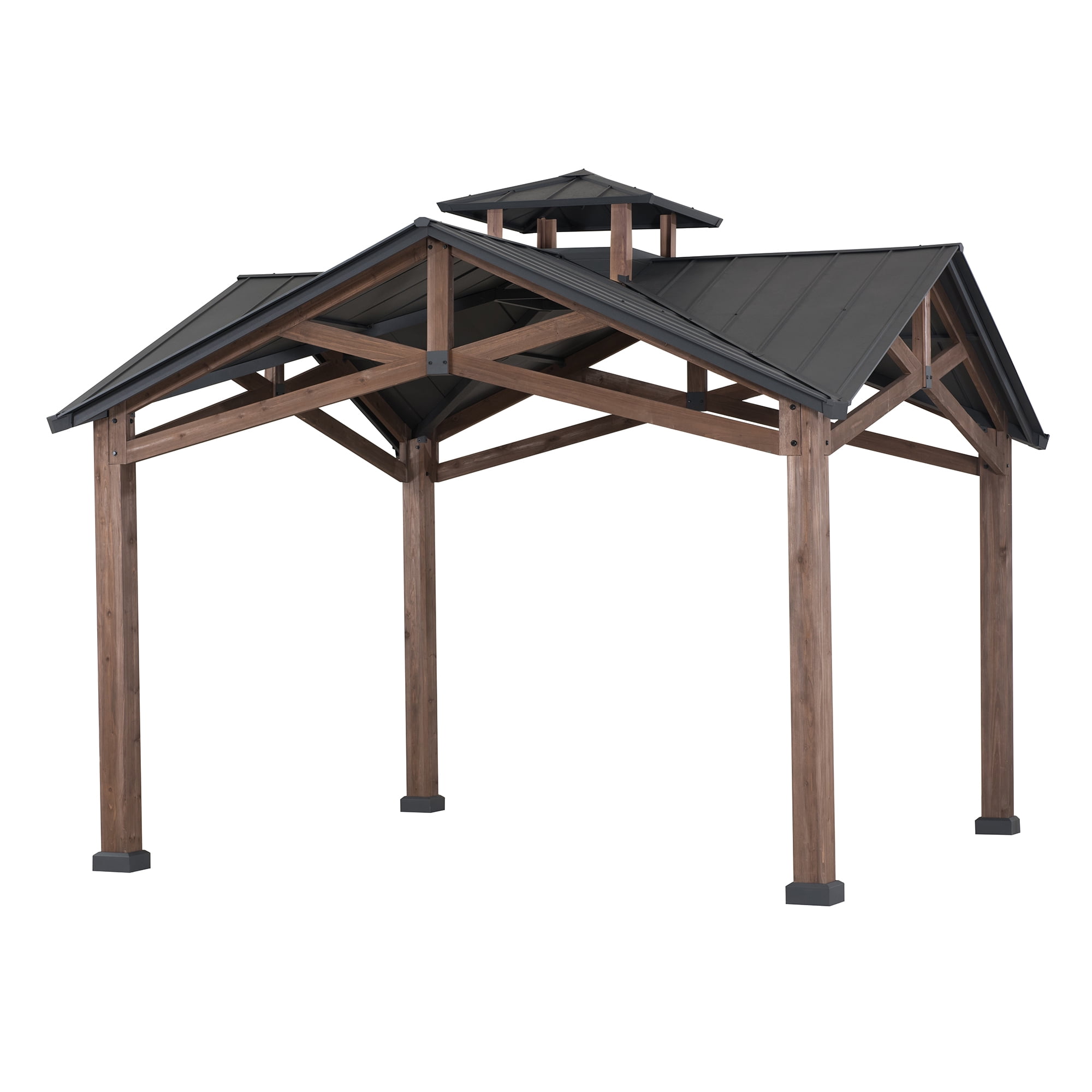 Sunjoy Bella 12.5 ft. x 12.5 ft. Cedar Framed Gazebo with Black Steel 2