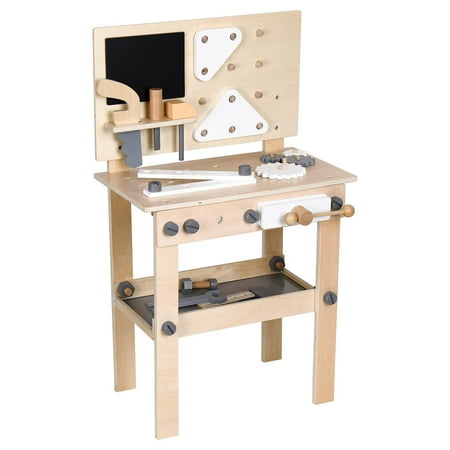 WonkaWoo Wooden Workbench Playset with Blackboard for Kids Construction Building Tools Toy Set