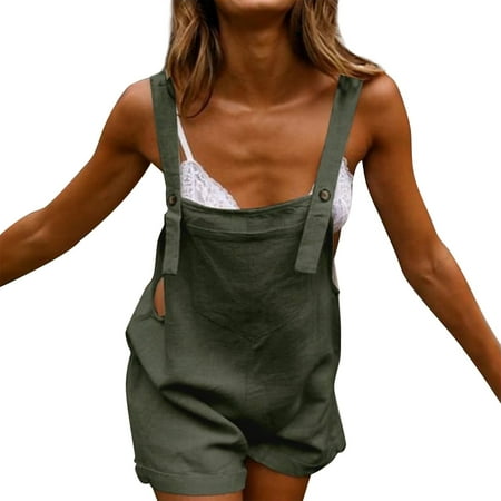 MITCOWBOY Body Suit  Womens Summer Cotton Linen Overalls Jumpsuit Strap Rompers Dungaree Playsuits  One Piece Jumpsuit  Shapewear Bodysuit  Green 5Xl (clearance)