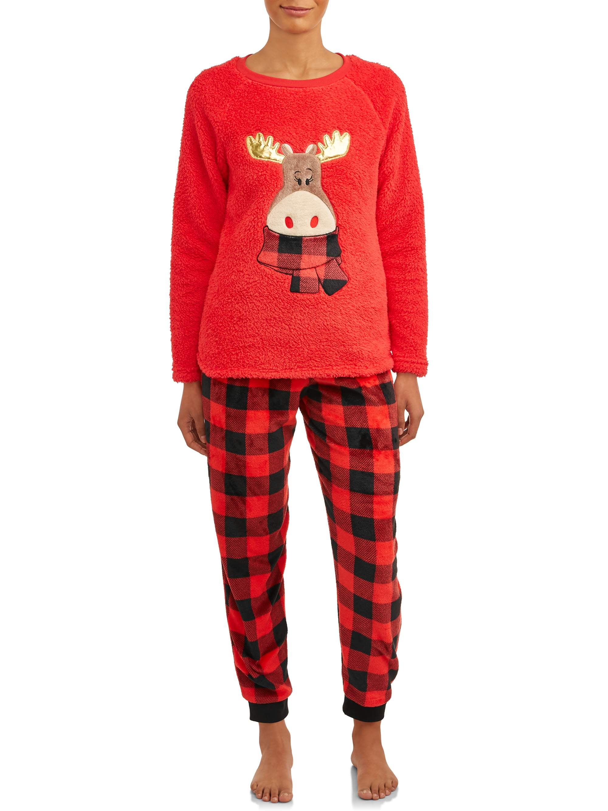 Holiday Time Women's and Women's Plus Size Plush Pajamas, 2pc Set ...