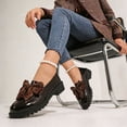thumbnail image 5 of Gpaecead Women Plaid Bow Thick Sole Loafers Patent Leather Heightening Spring Summer Versatile Slip On Shoes, Coffee, 5 of 8
