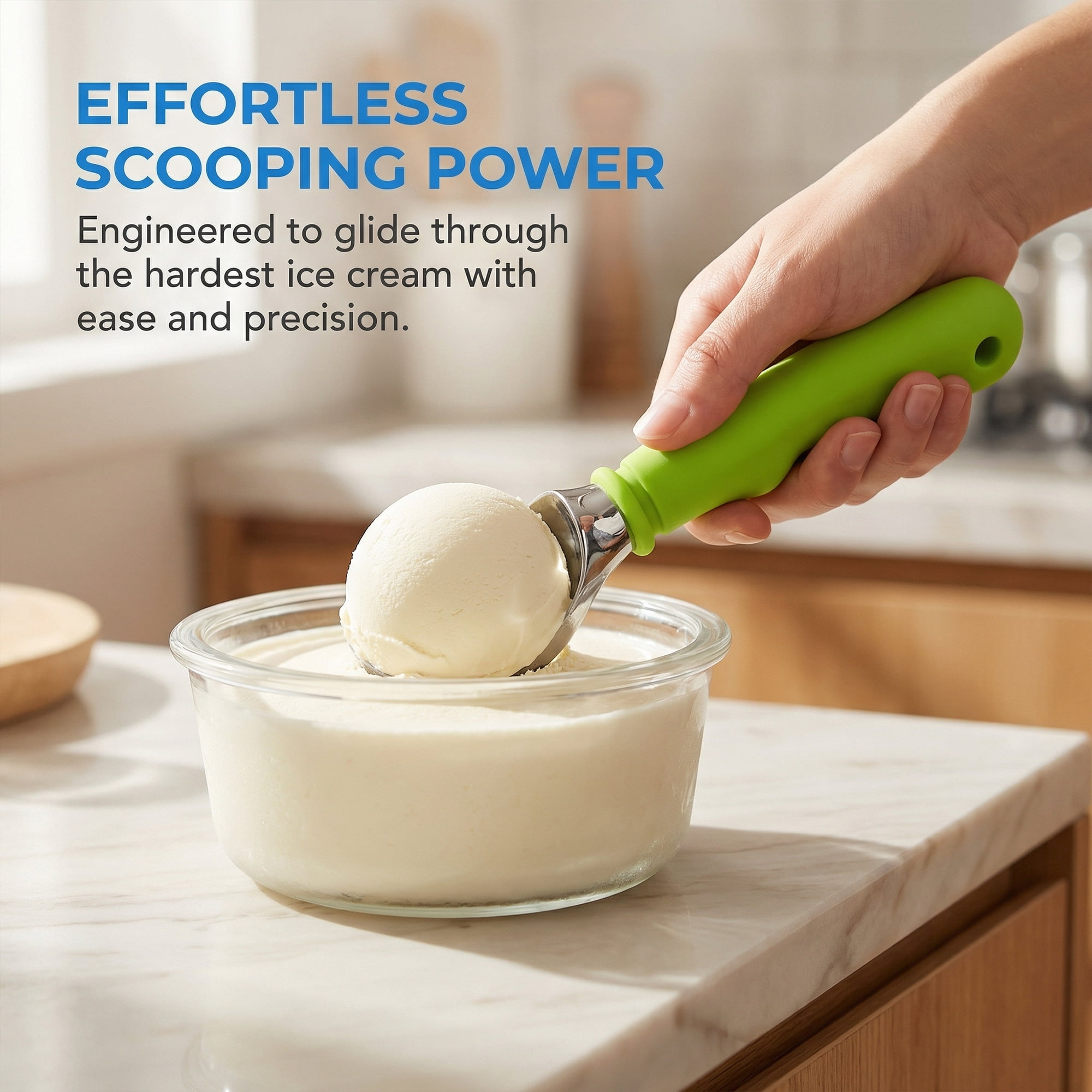 Unique Bargains Good-Quality Stainless Steel Ice Cream Scoop with Handle Green 7in