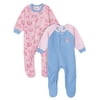 Gerber Baby Girls Microfleece Blanket Sleepers Pajamas, 2-Pack