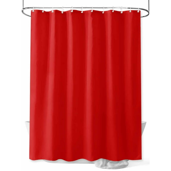 Christmas Red Long Shower Curtain Set, Waterproof Shower Curtains for Bathroom, Modern Simple Xmas Red Backdrop Washable Fabric Cloth Bath Curtain for Bathtub Decoration with Hooks 72x84 Inches