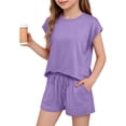 thumbnail image 6 of breaise Girls Summer 2 Piece Outfits Short Sleeve Henley Shirts Top and Shorts Clothing Sets with Pockets, 6 of 9