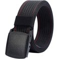 thumbnail image 1 of Cinturón de nailon para hombre - Hebilla de plástico con hilo rojo negro - Cinturón de trabajo totalmente ajustable, 1 of 5