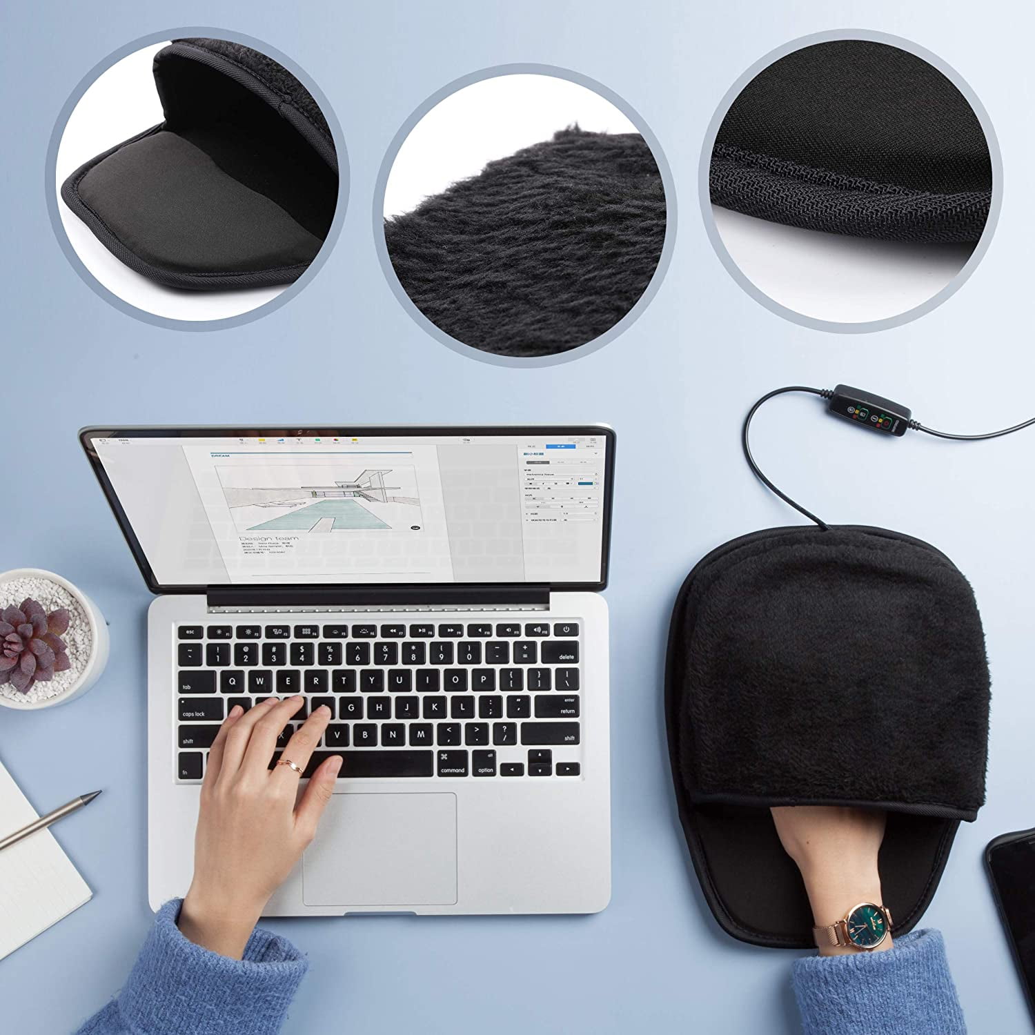Heated Computer Mouse Pad Hand Warmer,USB Hand Warmer for Computer, Removable Heating Element, 3 Temperature