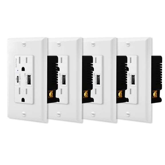Type C Outlet on Wall,Nineleaf 4PK 21W 4.2A 2 Port USB Wall Outlet,15A Receptacle with Type C & USB Ports,Charger for iPhone 15/iPad/Samsung/Android Devices,TR UL Listed,White