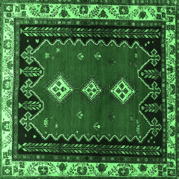 Ahgly Company Indoor Square Persian Emerald Green Traditional Area Rugs, 3' Square
