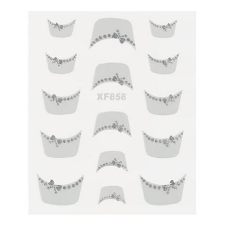 Zodaca French Manicure 3D Nail Art DIY Stickers Tips Decal Nail Decoration - White/ Ribbon Diamonds Style