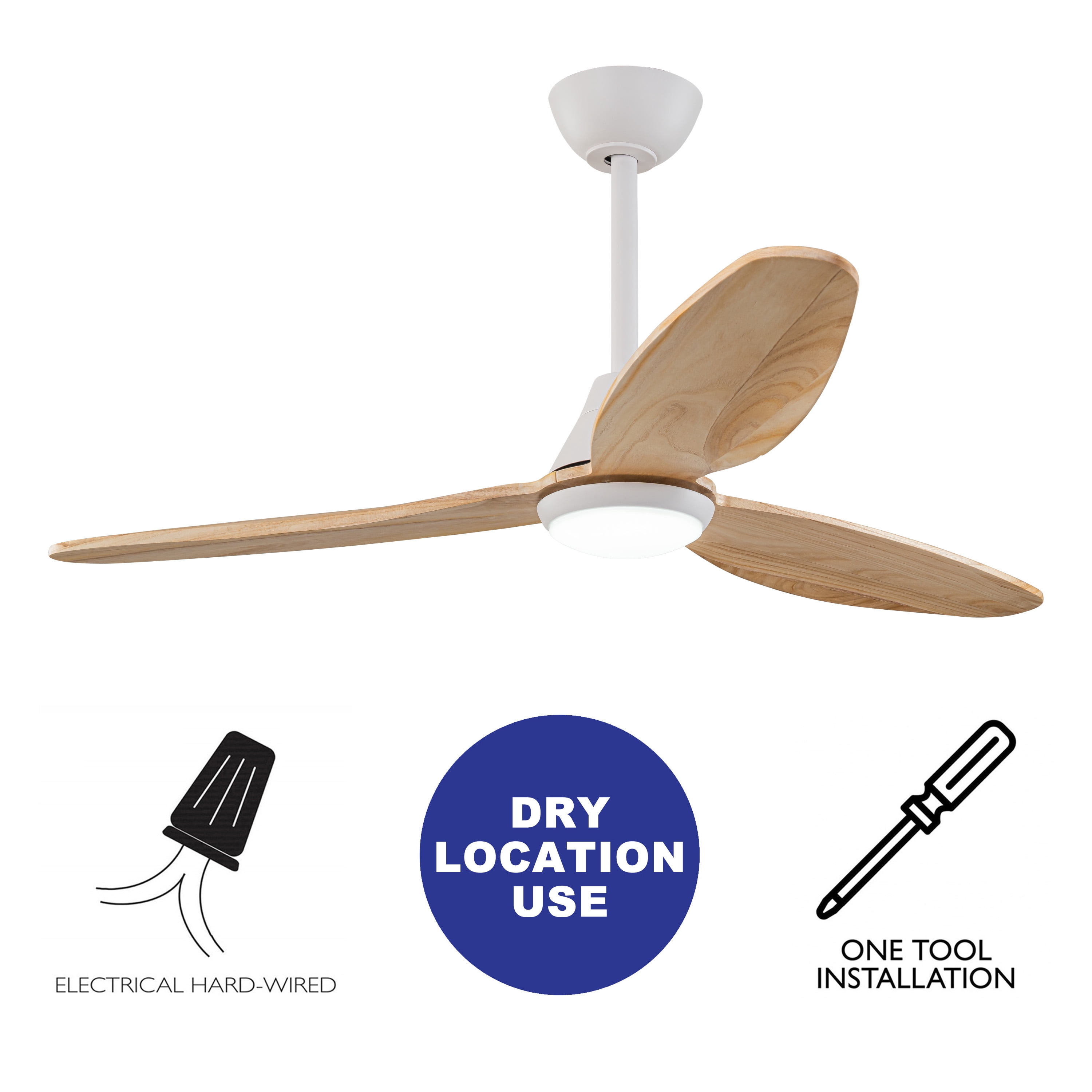 C Cattleya 48 in. 3-Blades Integrated LED White Wood Ceiling Fan with Light and Remote Control