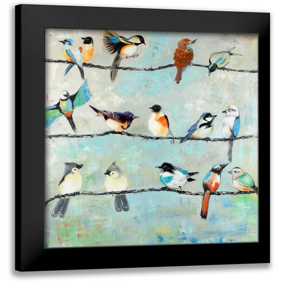 Atelier B Art Studio 12x12 Black Modern Framed Museum Art Print Titled - Small Colorful Birds
