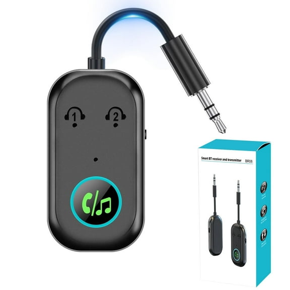 Bluetooth Transmitter Receiver 2-in-1 Adapter, Wireless Bluetooth Audio Adapter for Airplane, TV, Car, Headphones, 3.5MM Aux, Dual Pairing & Hands-Free Calling