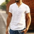 thumbnail image 1 of Men‘s Summer Short Sleeve Solid Loose V-neck Linen T-shirt Dress Shirt Tops Tee, 1 of 2