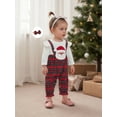 thumbnail image 3 of Spewahor Baby Girl Christmas Outfit Fake Two Piece Plaid Santa Long Sleeve Romper and Bow Headband 2 Pcs Set, 3 of 9