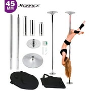 X-Dance Portable 45mm Dancing Pole Kit Fitness Stripper Static Spinning Dance Exercise Training with Portable Bag Club Home (Chrome)