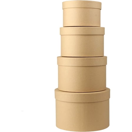 Round Gift Boxes with Set of 4 Brown Gift Box Assorted Sizes Nesting Gift Boxes for Presents Birthday Bridesmaid Wedding Valentines Christmas Party Favor Boxes