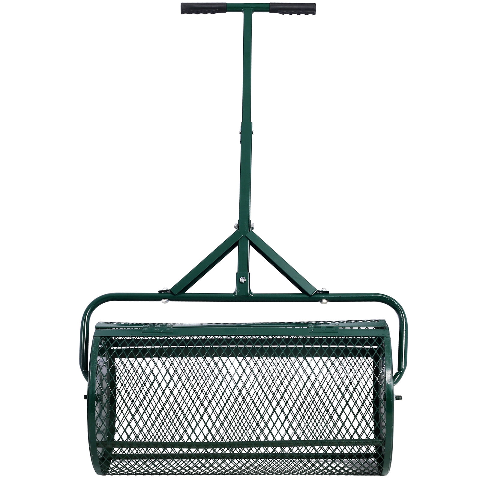 , Peat Moss Spreader 24inch,Compost Spreader Metal Mesh,T shaped Handle for planting seeding,Lawn and Garden Care Manure Spreaders Roller, Green ,Steel ,