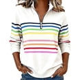 thumbnail image 2 of Women Hoodless Sweatshirt Striped Print Half Zip Pullover Sweatshirt Soft Casual Long Sleeve For Fall And Winter Comfort White M, 2 of 8