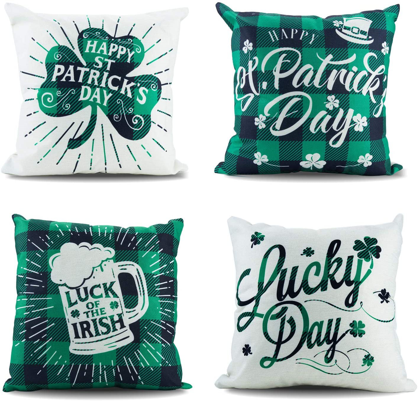 St Patrick's Day Pillow Covers 18 x18 Inch Buffalo Check Throw Pillow Cover 