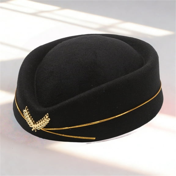 Women's Airline Stewardess Costume Hat, Classic Cabin Crew Cap for Stage Performance, for Cosplay, Themed Party or Role Play Events Black