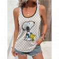 thumbnail image 3 of Camisetas sin mangas para mujer, cuello en U, básicas, con estampado de dibujos animados de Snoopy, informales, negras, sin mangas, estilo playero para vacaciones de verano para mujer, 3 of 5