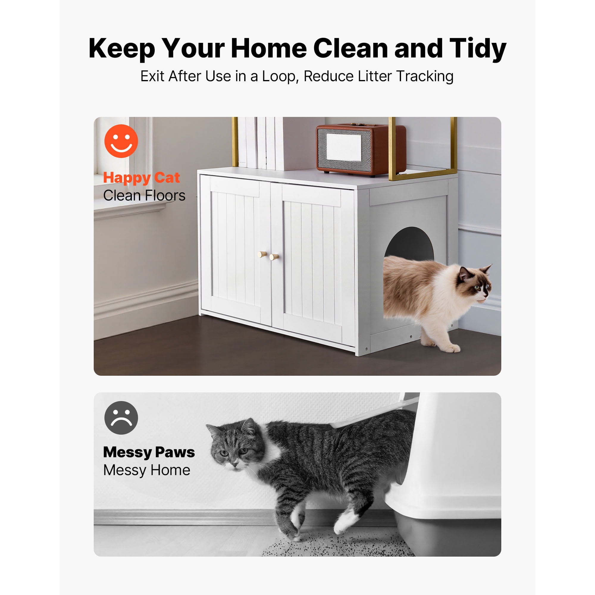 KFFKFF Cat Litter Box Enclosure Furniture, 27.6 in Cabinet with Metal Legs & Dual Storage Shelves, Waterproof Cat Washroom and House, Compatible with Most Litter Boxes, Ideal for Living Room