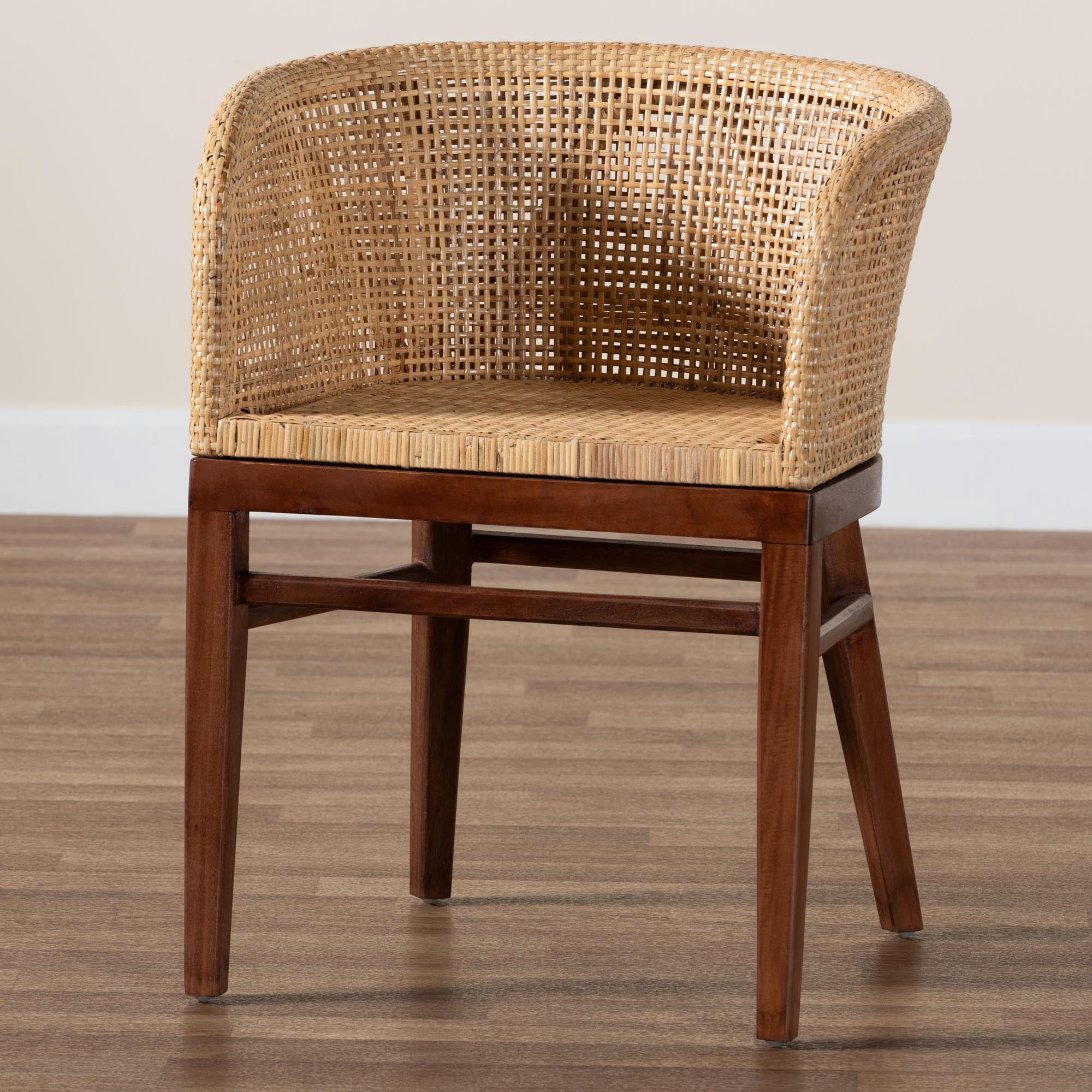 bali & pari Papua Rattan and Acacia Wood BOHO Dining Chair, Natural Brown