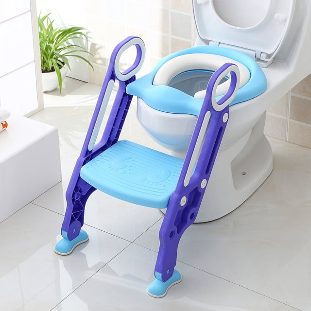 Asiento de inodoro para niños con escalera, asiento de inodoro para niños, asiento de inodoro plegable y regulable en altura para inodoros con una altura de 38-42 cm, para niños de 1 a 7 años