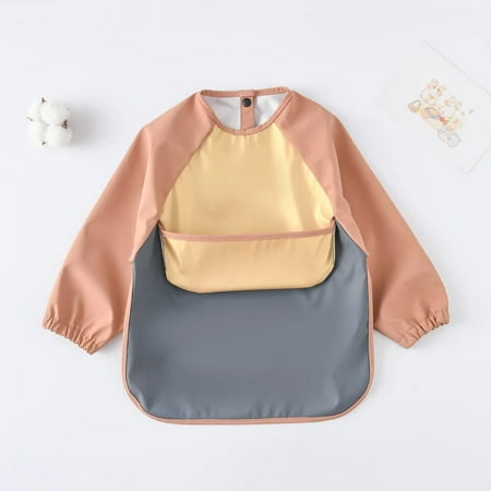 Kids Baby Long Sleeved PU Bibs Children Toddler Art Crafts Waterproof Mealtime Protection Washable Easy Clean Smock Boys Girls M style 6
