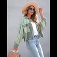 thumbnail image 4 of Chaqueta Informal de Larga con Solapa para Mujer, Otoño e Invierno, con Lavado y Cepillado en Color Contrastante. Verde M, 4 of 10