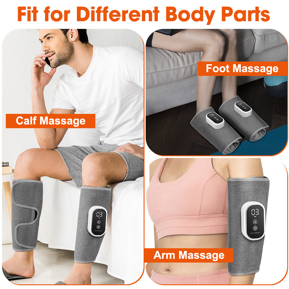 Air Compression Leg Massager – Adjustable 3 Modes for Calf, Foot & Muscle Relief – Lightweight & Fits Most – Home & Office Use (Gray, 2PC)