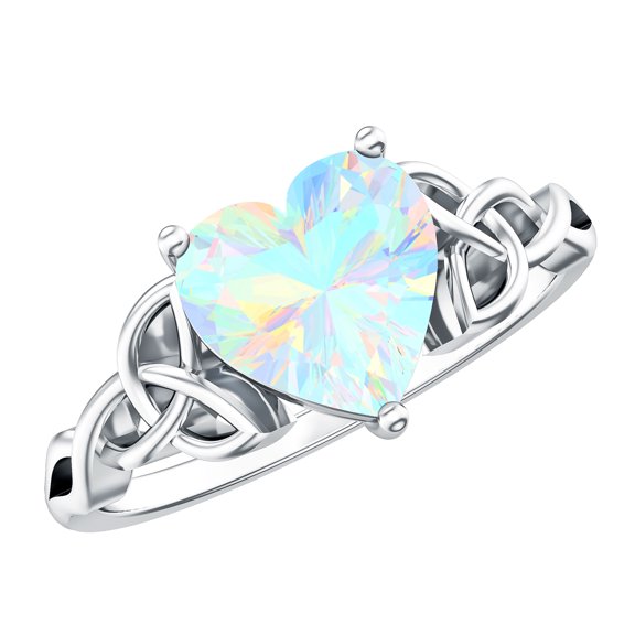 Rosec Jewels Ethiopian Opal Heart Shaped Engagement Ring 2 Carat - Celtic Knot Ring - AAA Quality - with Jewelry Box, 925 Sterling Silver, US 4.00
