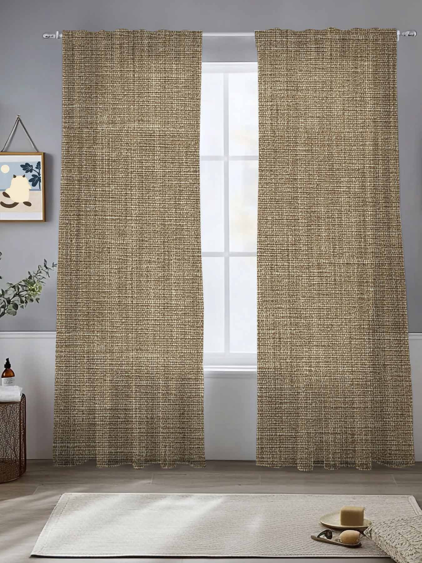 Sheer Curtains 84 Inches Long, Vintage Brown Light Filtering Window Curtains for Living Room, Farmhouse Retro Dark Solid Color Linen Texture Rod Pocket Voile Sheer Curtain Drapes, 52"Wx84"L, 2 Panels