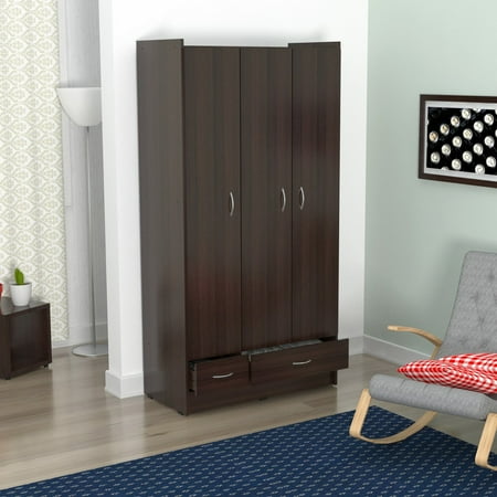 Espresso Armoire - Inval Three Door 2 Drawer Wardrobe/Armoire, Espresso-Wengue Finish