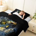 thumbnail image 4 of Castle Fairy Moody Splash Bass Twin Comforter Sets 2pcs,Dark Lake Bubble Art Bedding Set,Charcoal Gold,Black Reversible,1 Comforter and 1 Pillowcase, 4 of 6