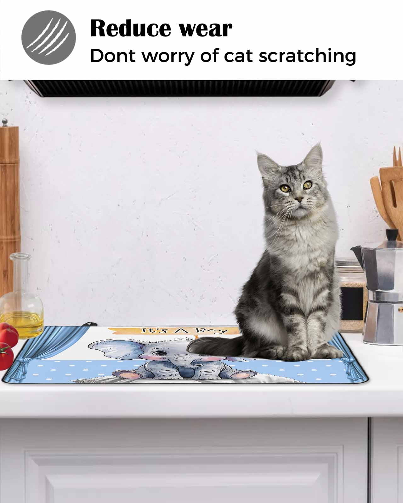 nqOlkjepod Large Induction Cooktop Protector Mat 24"x21", Blue Elephant Stove Top Covers for Electric Stove, Watercolor Cute Cartoon Animals Decorative Stove Burner Cover Mats, Glass Top Stove Cover