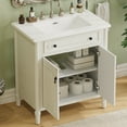 thumbnail image 3 of Euroco 31" Vintage Bathroom Vanity with Sink, Rustic Bathroom Cabinet with Soft Close Doors and Adjustable Shelf, Curved Profile Design, Rubber Wood Legs, White, 3 of 9