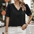 thumbnail image 2 of Top de manga corta de hilo de red de color liso con cuello en V para mujer primavera verano OAVQHLG3B Store  lin121212, 2 of 5