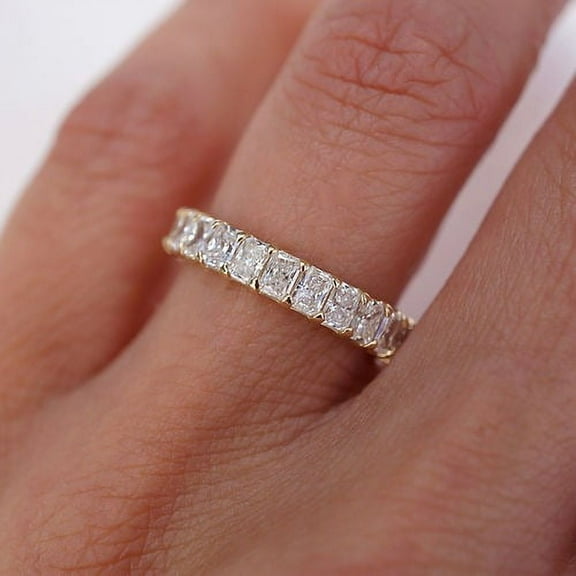 SOLITAIRE JEWELS 3.00TCW Radiant Moissanite Petite Engagement Band Solid 10K Yellow Gold