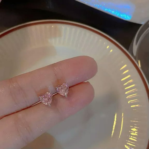 K-KED 1/2Pair Shining Pink Zircon Waterdrop Bow Stud Earrings Romantic Heart Jewelry-_-B