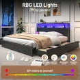 thumbnail image 2 of King Bed Frame with LED Lights Headboard and 4 Drawers, Platform Metal Bed Frame with Power Charging Station and USB Ports, No Box Spring Needed, Noise-Free, 2 of 7