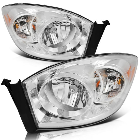 SCITOO Headlight Assembly Fit For 2006 2007 2008 Dodge Ram 1500,For 2006 2007 2008 2009 Dodge Ram 2500,For 2006-2009 Dodge Ram 3500 Headlamp in Chrome Housing Amber Corner(Reflector) Clear Lens