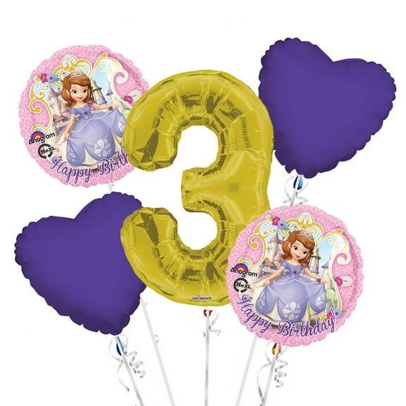 Sofia the First Balloon Bouquet 3rd Birthday 5 pcs - Party Supplies